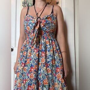 Floral Blue and Orange Maxi Dress